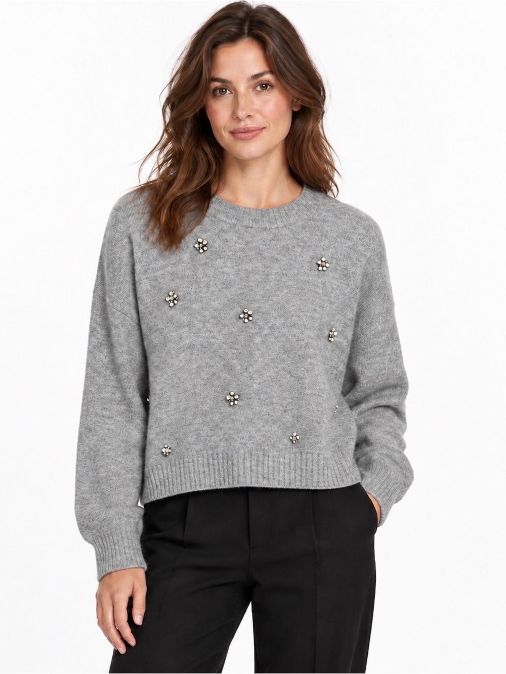 Free Assembly Gray Jeweled Mock Neck Sweater Large NWT